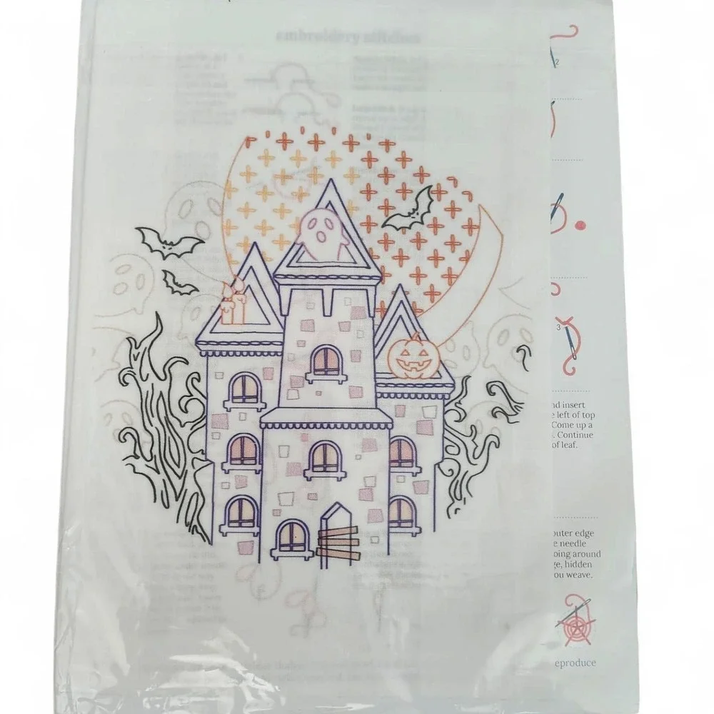 Stitched Stories Spooky House Embroidery Fabric Pattern & Guide Halloween Printe